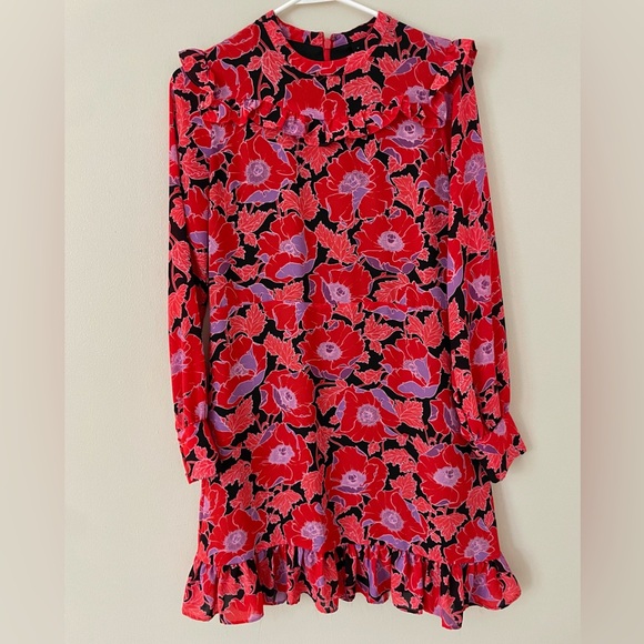 Who What Wear Floral Ruffle Long Sleeve Lined Dress - Picture 2 of 9